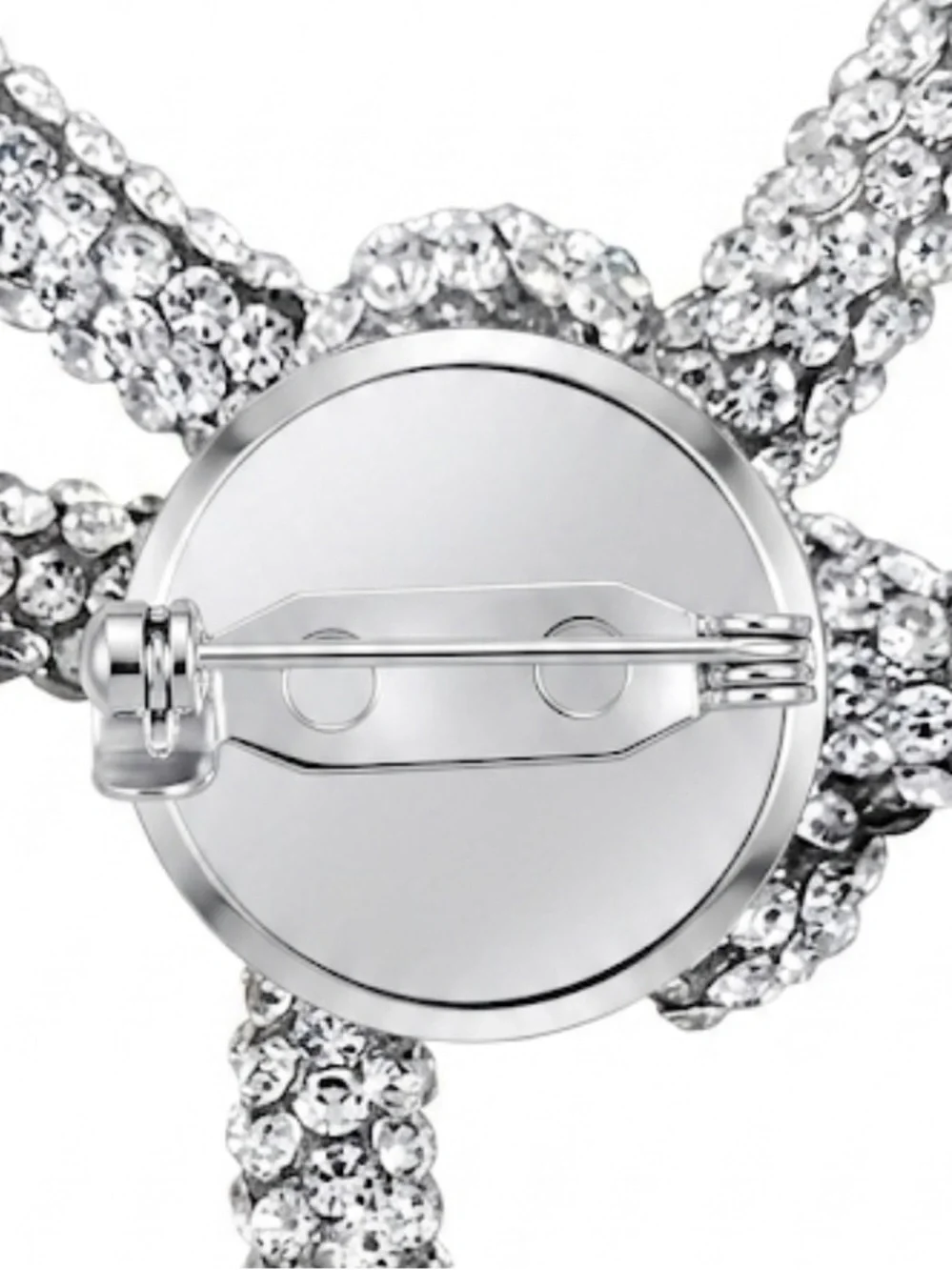 New Silver Rhinestone Bow Brooch Coquette Ribbon Pin Crystal Chunky